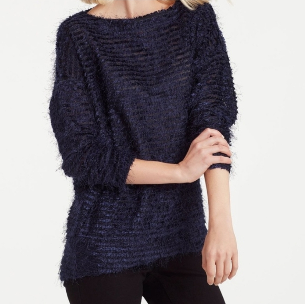 JONES NEW YORK FUZZY EYELASH KNIT BLACK SWEATER S